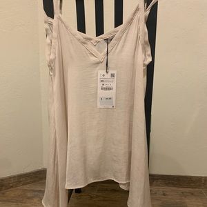 Zara silky strappy top white
